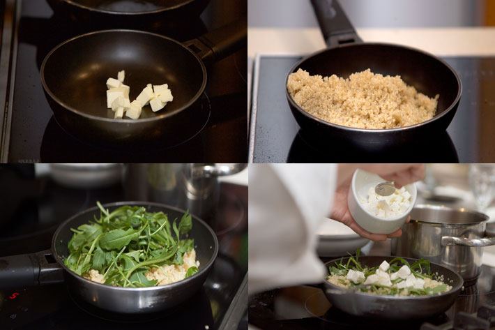 ELABORACIÓN DE LA GUARNICIÓN CON QUINOA, RÚCULA Y QUESO FETA